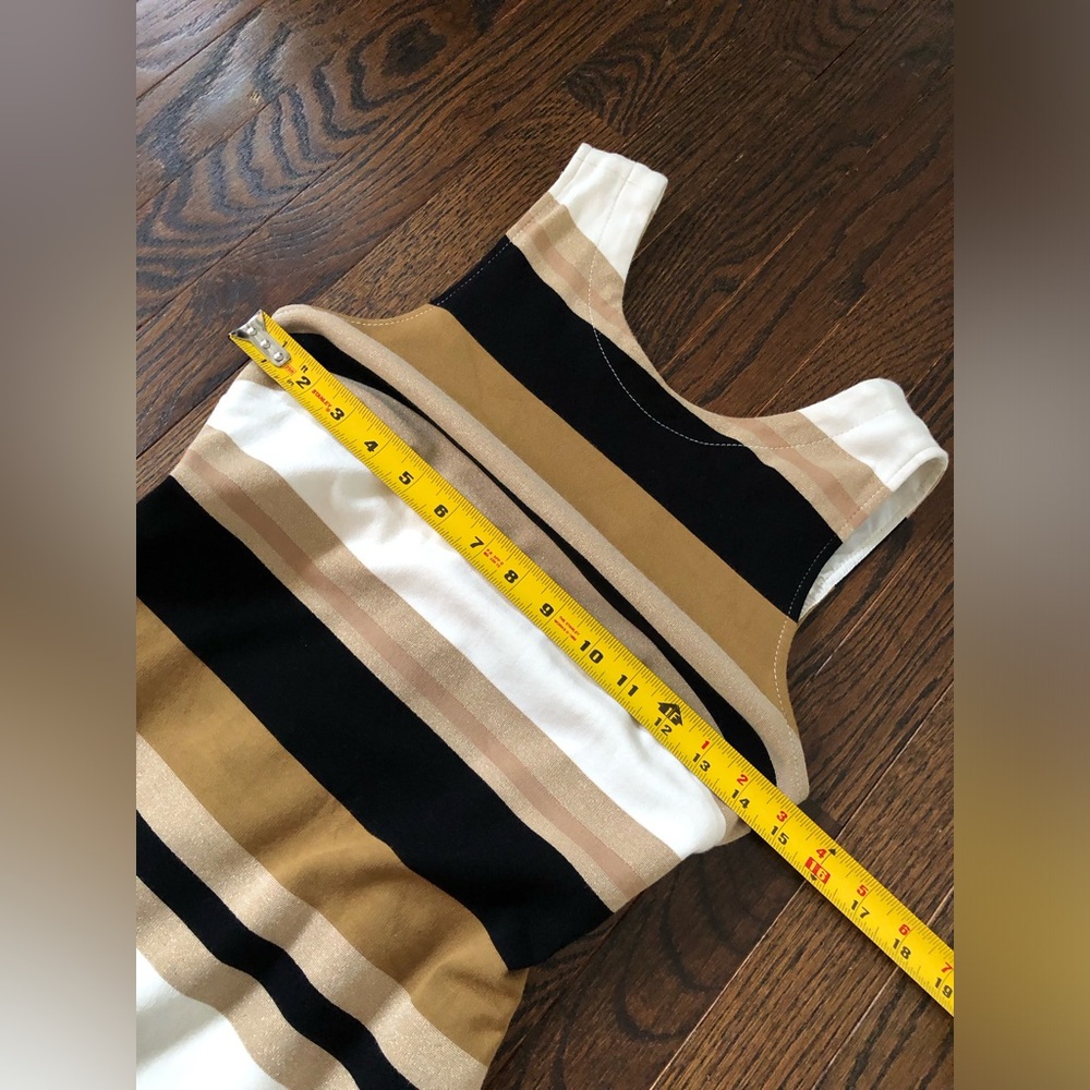 Banana Republic Women’s 2 Black/White/Gold Striped Ponte V-Back Sheath Dress EUC - Picture 5 of 11